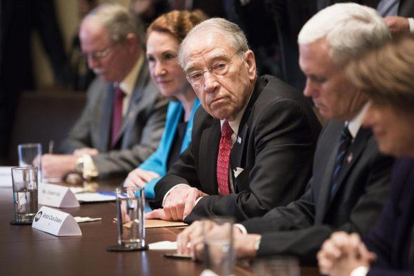 Sen. Chuck Grassley (R-Iowa) at a meeting with President Donald Trump and bipartisan Members of Congress to discuss school and community safety in the Cabinet Room of the White House in Washington on Feb. 28, 2018. (Samira Bouaou/The Epoch Times)