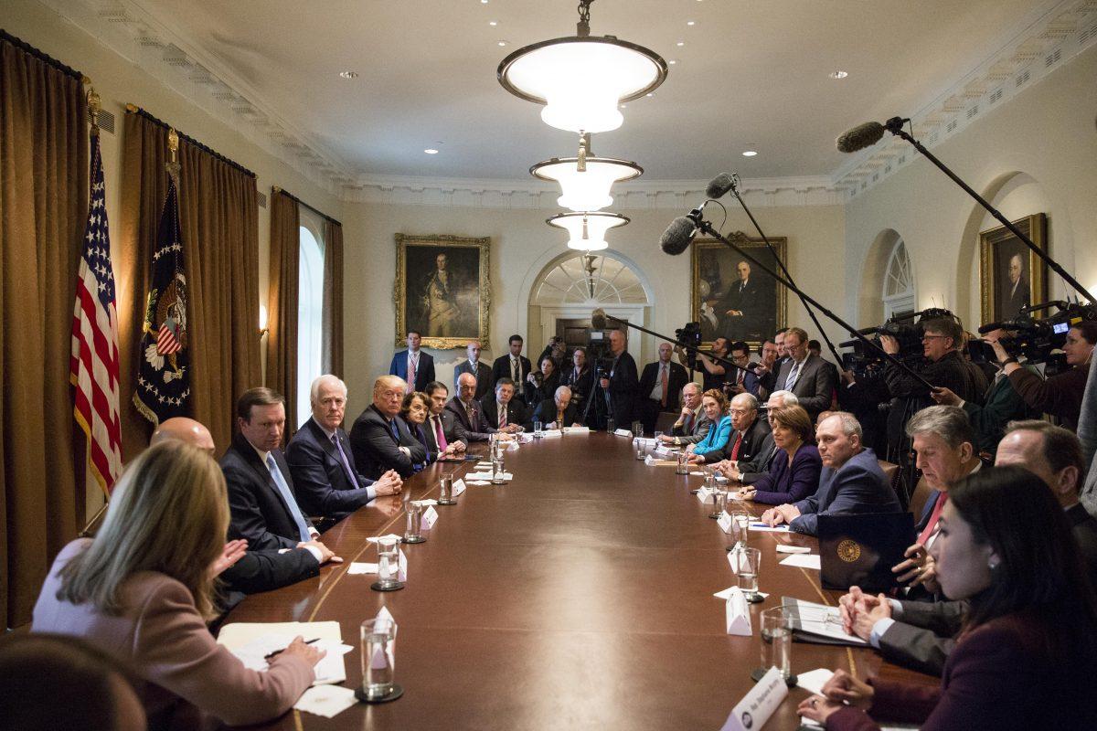 President Donald Trump meets with bipartisan Members of Congress to discuss school and community safety in the Cabinet Room of the White House in Washington on Feb. 28, 2018. (Samira Bouaou/The Epoch Times)