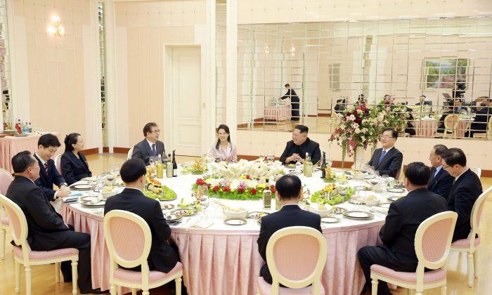 A dinner is prepared for members of the special delegation of South Korea's President in this photo released by North Korea's Korean Central News Agency (KCNA) on March 6, 2018. (KCNA/via Reuters)