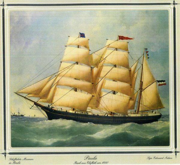 The German merchant sailing barque Paula in 1880. (Deutsches Schiffahrtsmuseum-Unterweser)