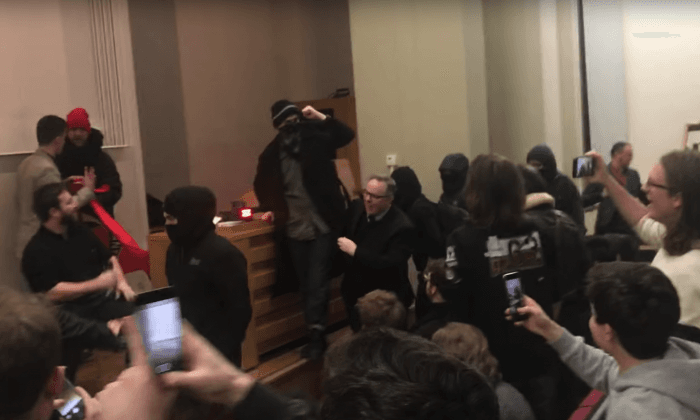 Masked Antifa Assault Security Staff, Disrupt Event at British University
