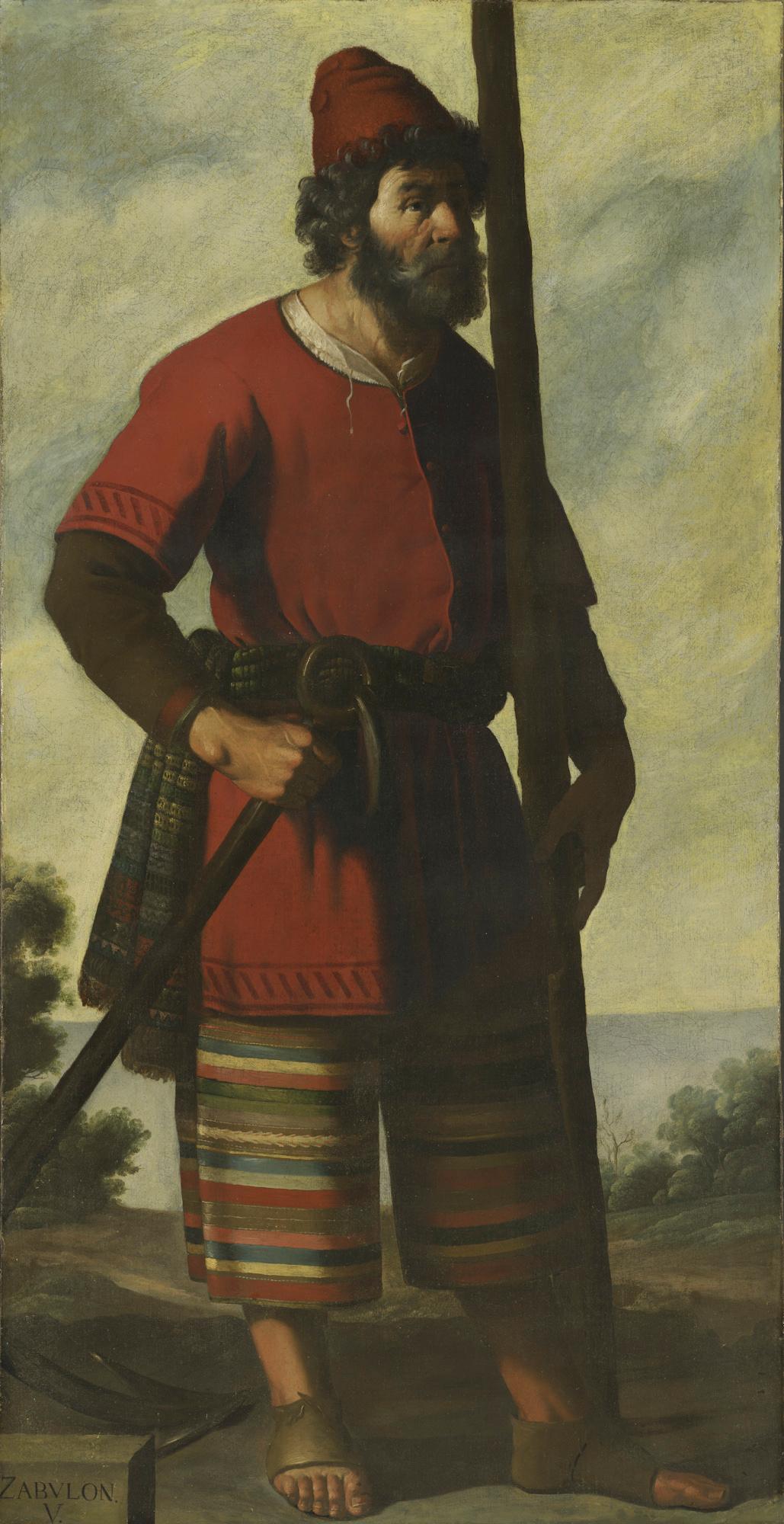"Zebulun," circa 1640–1645, by Francisco de Zurbarán (1598–1664). Oil on canvas, 78 1/2 inches by 40 1/2 inches. The striped fabric of Zebulun's jaunty cropped pants has been connected with textiles from the Americas. (The Auckland Project/Zurbarán Trust/Robert LaPrelle)