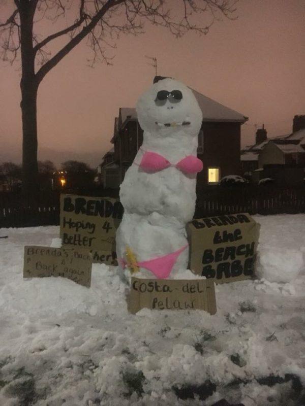 New version of the snow woman Brenda in Newcastle upon Tyne, England. (Thomas Walker via Storyful)