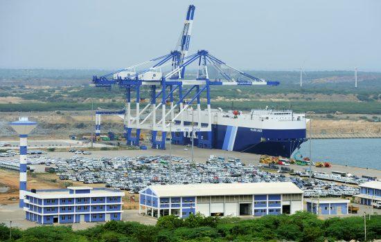 A general view of the now-Chinese owned port facility at Hambantota in Sri Lanka, on Feb. 10, 2015. (Lakruwan Wanniarachchi/AFP/Getty Images)