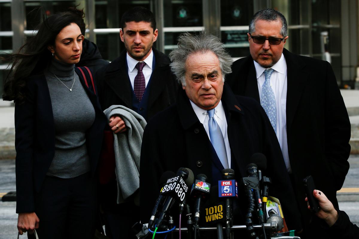 Attorney Benjamin Brafman (C) speaks to media after a sentence for his client, former drug company executive Martin Shkreli, at the U.S. District Court for the Eastern District of New York in Brooklyn, New York on March 9, 2018. (REUTERS/Eduardo Munoz)