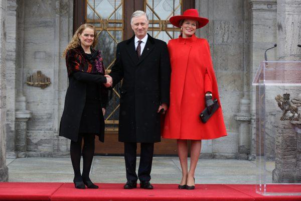 King Philippe and Queen Mathilde of Belgium are welcomed at Rideau Hall by Canadian Governor General Julie Payette in Ottawa on March 12, 2018. (LARS HAGBERG/AFP/Getty Images)