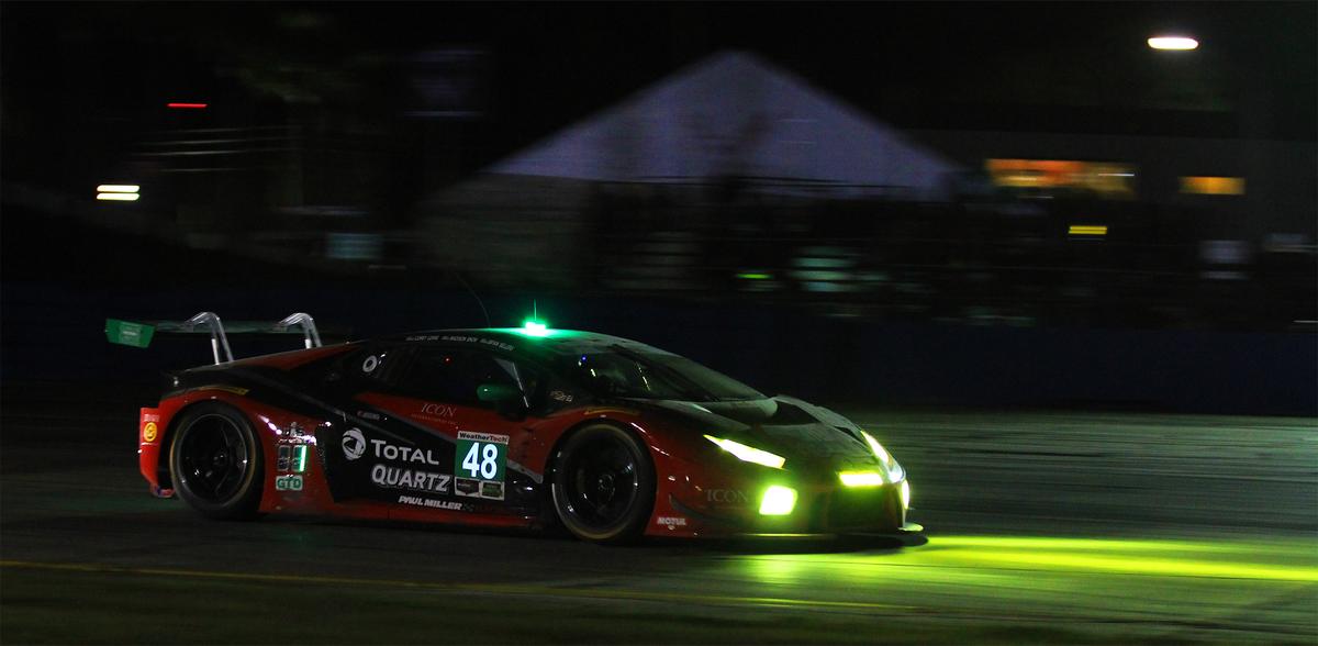 Brian Sellers brings the #48 Miller Racing Lamborghini home first in the GTD class at the 2018 Sebring 12 Hours. (Chris Jasurek/Epoch Times)