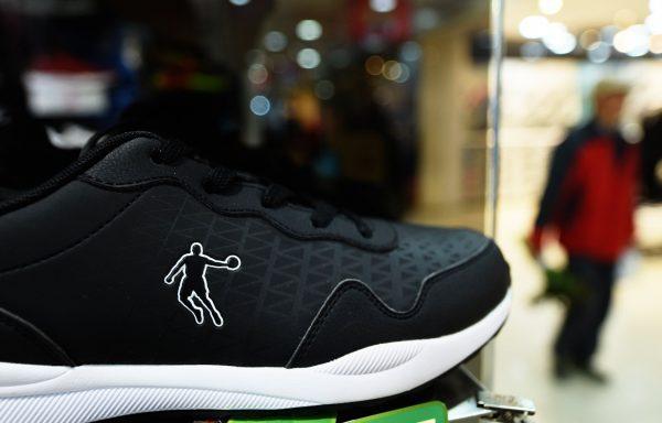 A Qiaodan brand shoe is displayed at a Qiaodan store in Hangzhou City, Zhejiang Province in China, on December 8, 2016. The name sounds very similar to the transliteration of Air Jordan in Chinese. (STR/AFP/Getty Images)