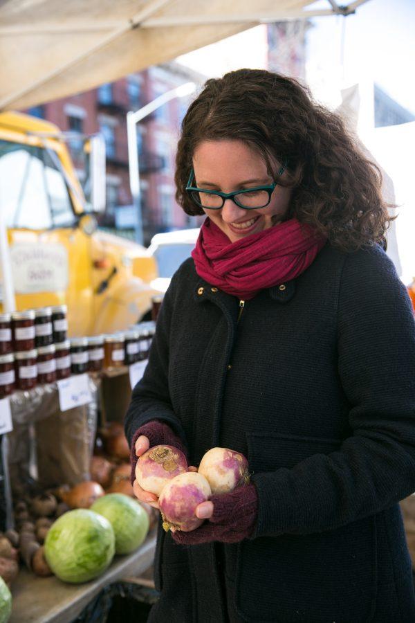Alana Chernila at the farmers market in Tompkins Square Park in Manhattan on March 11. (Channaly Philipp/The Epoch Times)