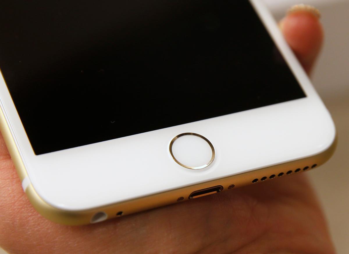 The Touch ID of an Apple iPhone 6 Plus gold at a Verizon store in Orem, Utah, on Sept. 18, 2014. (George Frey/Getty Images)