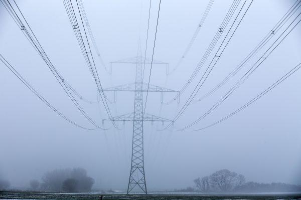 A steel pole powered by 50Hertz is pictured in Stralendorf, northern Germany, on Dec. 17, 2012. (Jens Buttner/AFP/Getty Images)