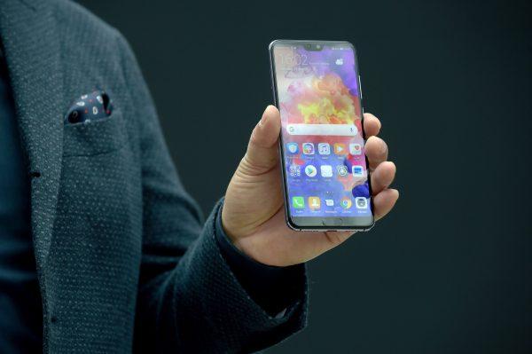 The new P20 smartphone developed by Chinese telecoms company Huawei, unveiled in Paris, France, on March 27, 2018. (Eric Piermont/AFP/Getty Images)