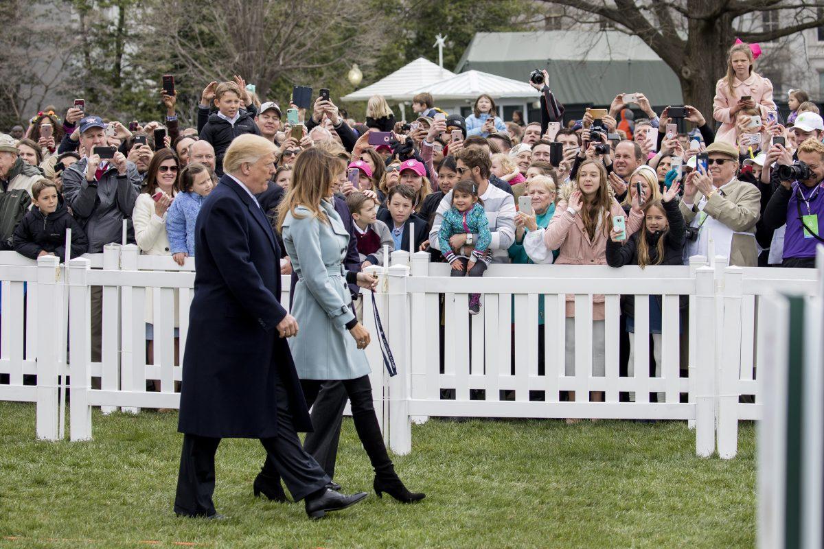 President Donald Trump and First Lady Melania Trump host the annual Easter Egg Roll on the South Lawn of the White House on April 2, 2018. (Samira Bouaou/The Epoch Times)