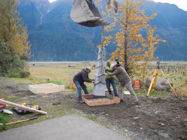 A work crew setting a marker at the border between Stewart, British Columbia, and Hyder, Alaska. (International Boundary Commission)