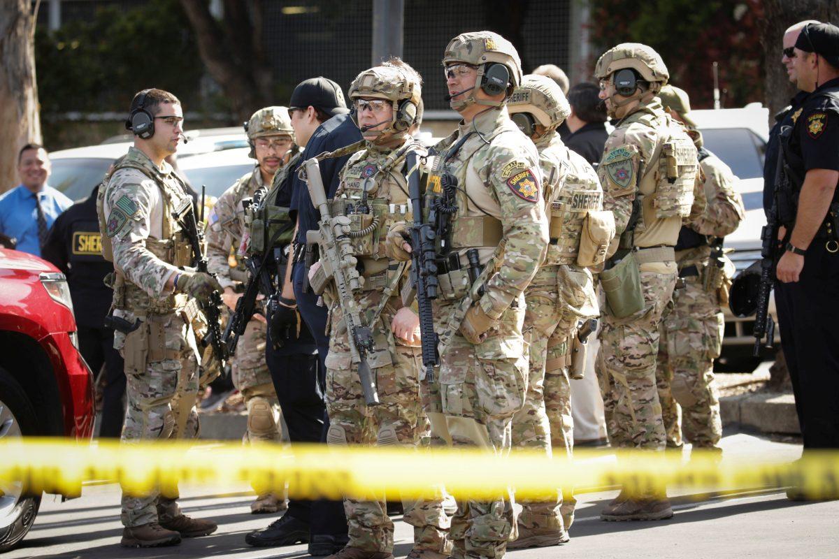 San Mateo County SWAT team officers near Youtube headquarters following an active shooter situation in San Bruno, California, U.S., April 3, 2018. (Reuters/Elijah Nouvelage)