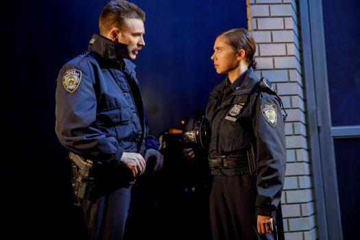 Bill (Chris Evans), a veteran street cop, and Dawn (Bel Powley), a rookie. (Joan Marcus)