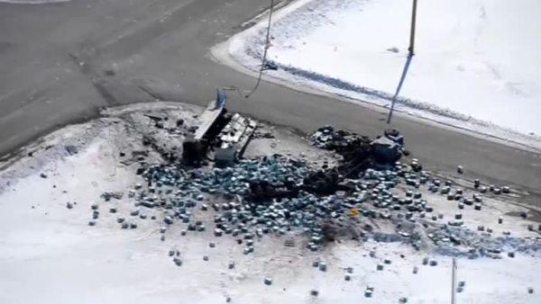 The scene of a fatal crash outside of Tisdale, Saskatchewan, Canada, on April, 7, 2018. (CBC via Reuters/Screenshot)