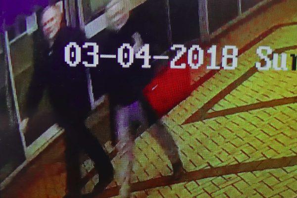 A detail of a screen as a journalist shows CCTV footage on a mobile phone believed to show Sergei Skripal, 66 and his daughter Yulia Skripal, 33, who were found unconscious in Salisbury town centre two days previously on March 6, 2018 in Salisbury, England. Yulia has now been discharged from hospital. (Dan Kitwood/Getty Images)