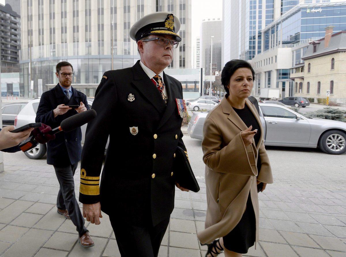Vice-Admiral Mark Norman arrives with his lawyer Marie Henein for his first court appearance on charges of breach of trust in Ottawa on April 10, 2018. (Justin Tang/The Canadian Press)