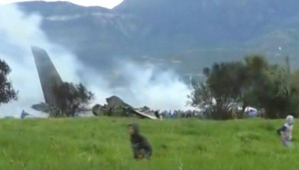 An Algerian military plane is seen after crashing near an airport outside the capital Algiers, Algeria, April 11, 2018 in this still image taken from a video. (Ennahar TV/Handout/ via Reuters)