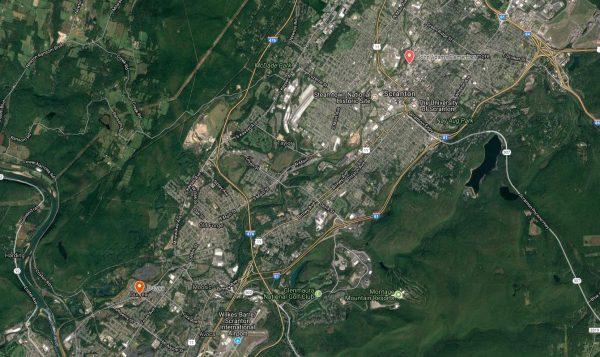 The locations of Cassidy Slater's hometown of Duryea, Penn., and her school in Scranton, Penn. (Screenshot via Google My Maps)
