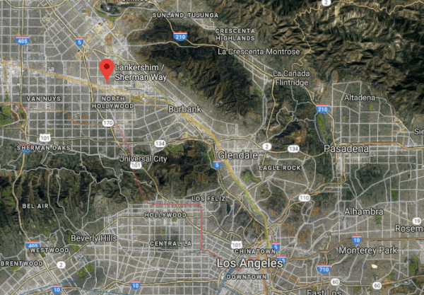 The intersection of Lankershim Boulevard and Sherman Way in North Hollywood, Calif. (Screenshot via Google Maps)
