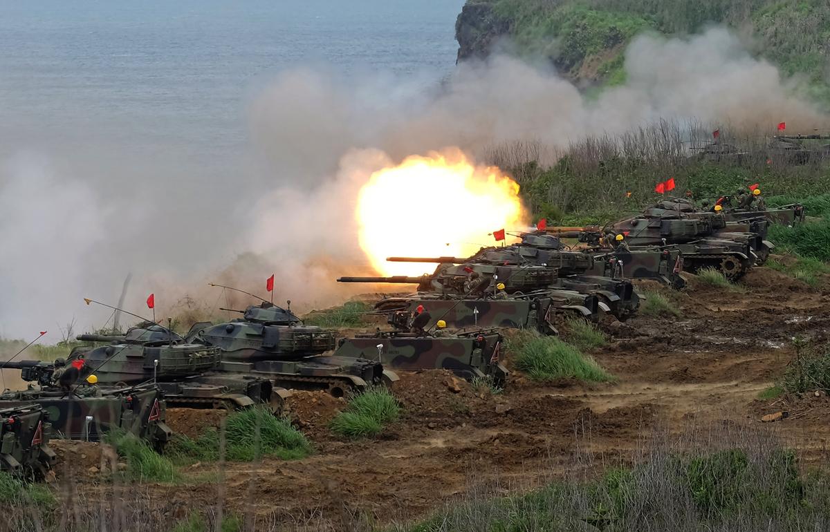 US-made M60 A3 tanks are fired during a live-fire drill by Taiwan forces, four miles from the city of Magong on the outlying Penghu islands on May 25, 2017. (Sam Yeh/AFP/Getty Images)
