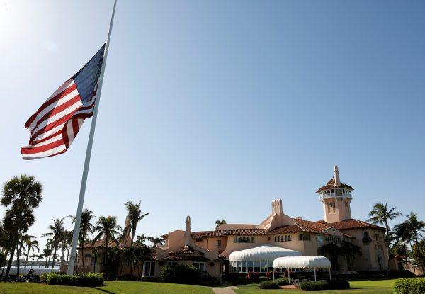 The U.S. flag flies at half staff at U.S. President Donald Trump's Mar-a-Lago estate to honor former first lady Barbara Bush in Palm Beach, Florida U.S. April 18, 2018. (Reuters/Kevin Lamarque)