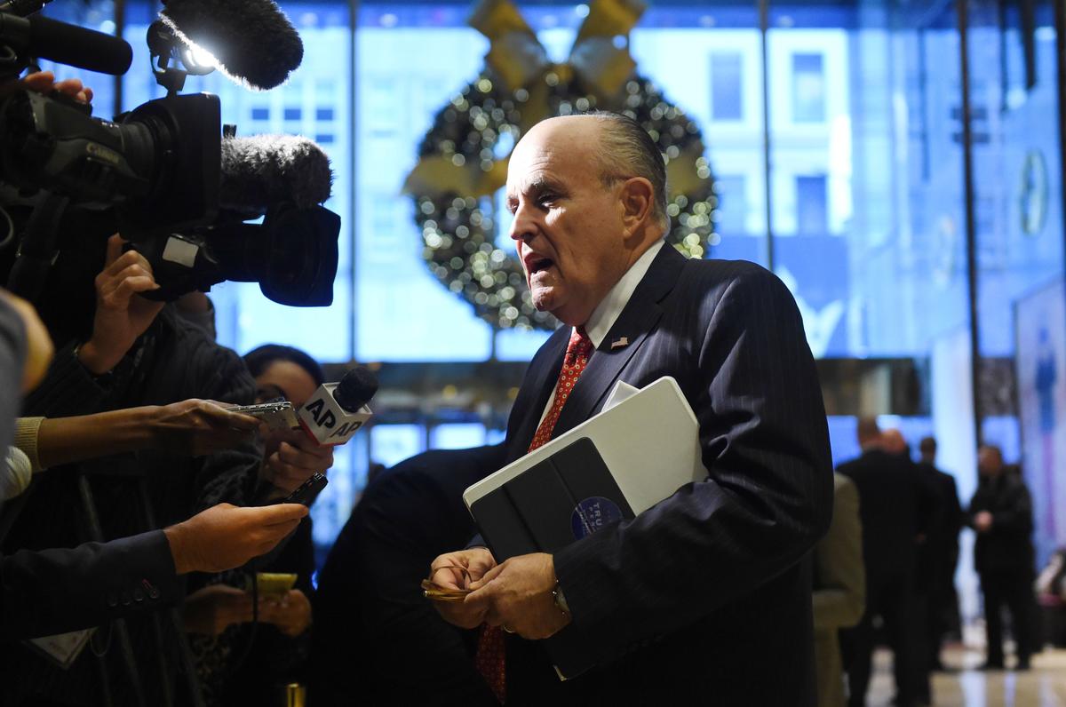 Former New York City Mayor Rudy Giuliani arrives at Trump Tower on another day of meetings for President-elect Donald Trump in New York on Nov. 22, 2016. (TIMOTHY A. CLARY/AFP/Getty Images)