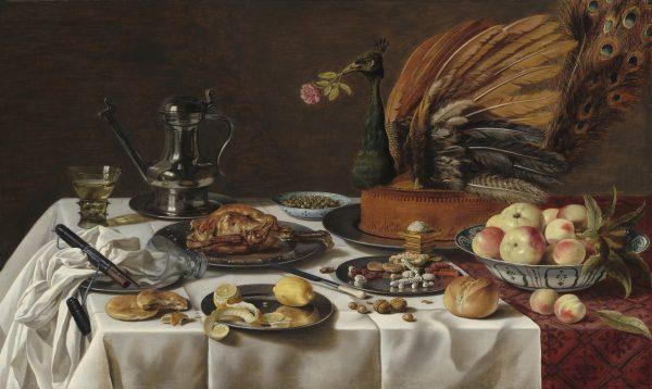 "Still Life with Peacock Pie" (1627) by Pieter Claesz. Oil on panel. (National Gallery of Art)