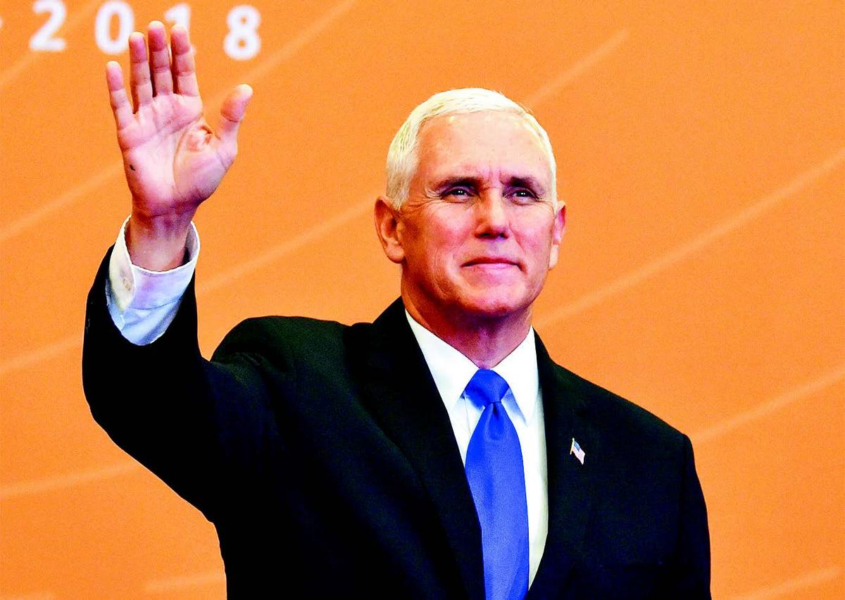 Vice President Mike Pence at the eighth Summit of the Americas in Lima, Peru, on April 14. Standing in for President Donald Trump at the summit, Pence called for more sanctions on the Venezuelan government. (CRIS BOURONCLE/AFP/GETTY IMAGES)