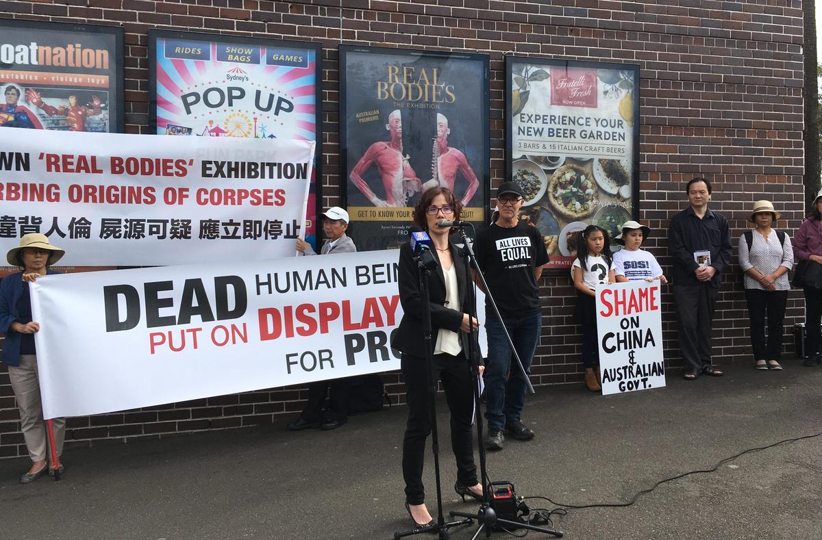 Dr. Sophia Bryskine from Doctors Against Forced Organ Harvesting speaks at 'Real Bodies' press conference on April 18, 2018. (Melanie Sun/The Epoch Times)