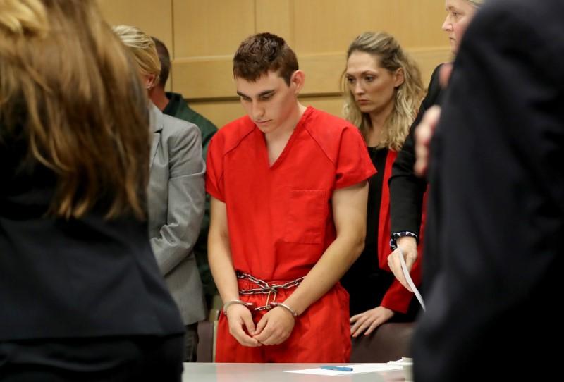 Nikolas Cruz, facing 17 charges of premeditated murder in the mass shooting at Marjory Stoneman Douglas High School in Parkland, Fla., appears in court for a status hearing in Fort Lauderdale, Fla., on Feb. 19, 2018. (Mike Stocker/Pool via Reuters)