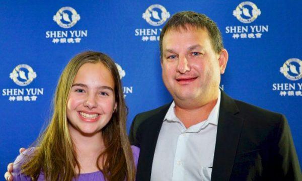 Eric Canto and his daughter, Allie, attended the Shen Yun performance at the Curtis M. Phillips Center for the Performing Arts, in Gainesville, Fla., on March 14, 2018. "I take Chinese class at my school, and my teacher inspired me to come. It was totally worth it," Allie Canto said. (NTD Television)