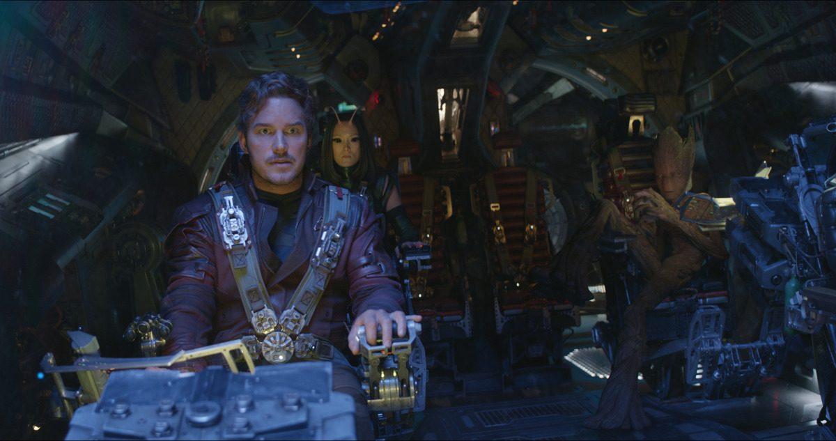 (L–R) Star-Lord/Peter Quill (Chris Pratt), Mantis (Pom Klementieff), and Groot (voiced by Vin Diesel) in "Avengers: Infinity War." (Marvel Studios)