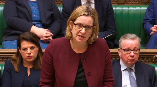 Britain's Home Secretary Amber Rudd answers an urgent question on the treatment of members of the Windrush generation and their families in the House of Commons, in London, April 26, 2018. (Parliament TV handout via Reuters)