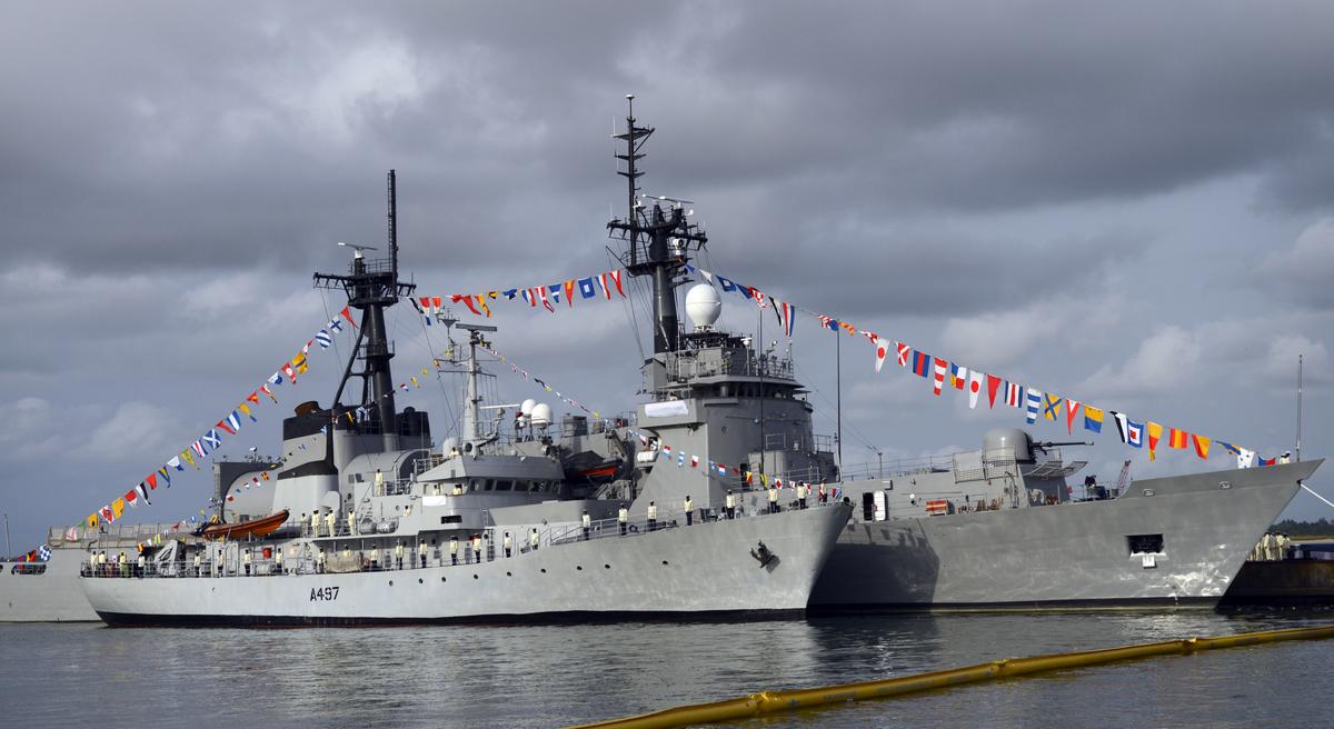Two offshore patrol vessels built by the Chinese Shipbuilding and Industry Corporation (CSIC) for the Nigerian navy after their commissioning ceremony in Lagos, Nigeria, on February 19, 2015. (Pius Utomi Ekpei/AFP/Getty Images)