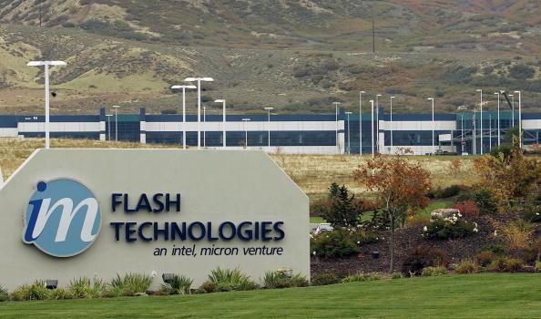 A sign stands outside of the Micron Technology flash memory chip plant in Lehi, Utah, on October 6, 2006. (George Frey/Bloomberg via Getty Images)