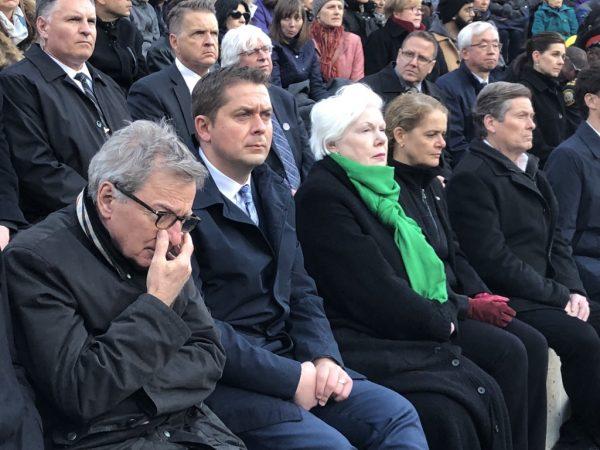Conservative Party leader Andrew Scheer along with other officials attend a vigil on April 29, 2018 in Toronto to commemorate victims of the April 23 van attack. (Omid Ghoreishi/The Epoch Times)