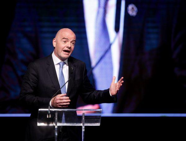 FIFA President Gianni Infantino delivers a speech at the 68th Ordinary CONMEBOL Congress in Buenos Aires, Argentina April 12, 2018. File photo. (Reuters/Martin Acosta)