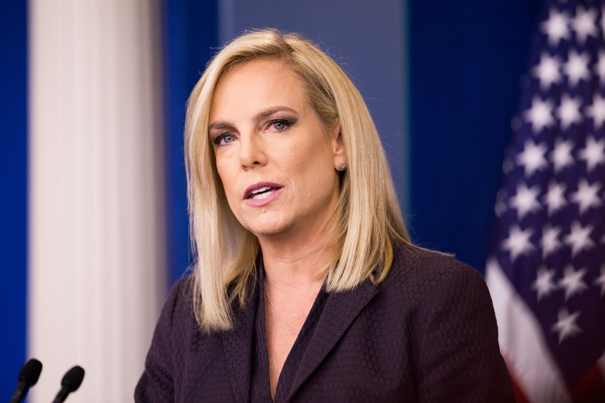 Department of Homeland Security Secretary Kirstjen Nielsen speaks during a press briefing at the White House in Washington on April 4, 2018. (Samira Bouaou/The Epoch Times)