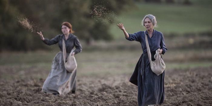 Francine Riant (Iris Bry, L), a temporary worker for the farm’s owner, and family matriarch Hortense Sandrail (Nathalie Baye) in “The Guardians.” Women had to run the farms while their men fought in World War I. (Les Films du Worso)