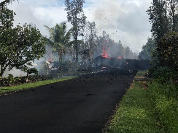 A fissure on Leilani and Kaupili Streets in the Leilani Estates subdivision caused by an eruption of the Kilauea Volcano is shown following a series of earthquakes, in Hawaii, May 4, 2018. (USGS/Handout via Reuters)