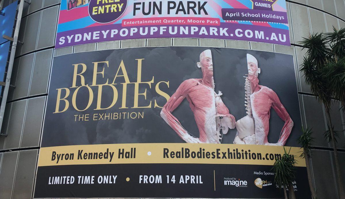 "Real Bodies: The Exhibition" opened to the public in Sydney, Australia, on April 14, 2018, with protestors gathering at the venue to voice their concerns over the sourcing of the human corpses on display. (Melanie Sun/The Epoch Times)