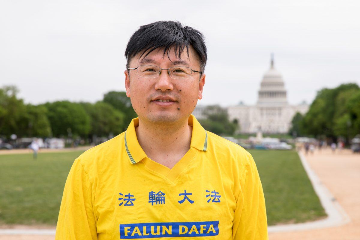 Zhang Huidong at the World Falun Dafa Day celebration on the National Mall in Washington on May 5, 2018. (Samira Bouaou/The Epoch Times)