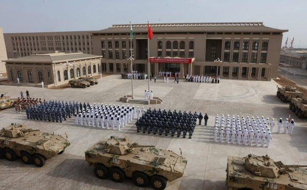 Chinese People's Liberation Army personnel attending the opening ceremony of China's new military base in Djibouti on Aug. 1, 2017. (STR/AFP/Getty Images)