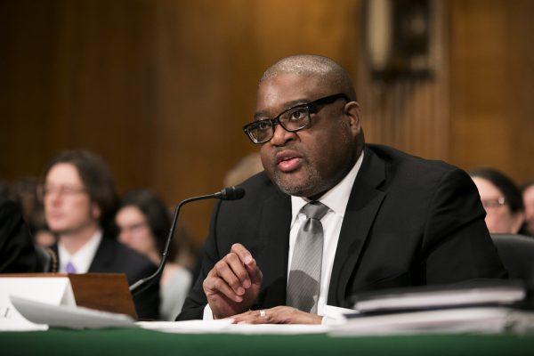 Dr. William Bell, president and CEO of Casey Family Programs, testifies at a Senate hearing on opioids, in Washington, on Feb. 8, 2018. (Samira Bouaou/The Epoch Times)