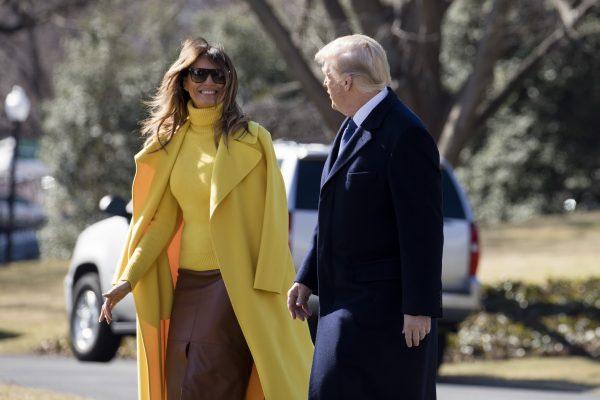 President Donald Trump and First Lady Melania Trump about to board Marine One on the South Lawn of the White House in Washington on Jan. 1, 2018 en route to Joint Base Andrews to depart to Cincinnati, Ohio. (Samira Bouaou/The Epoch Times)