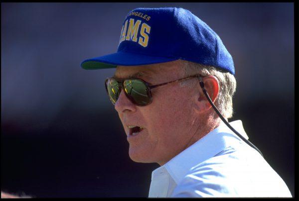 Los Angeles Rams head coach Chuck Knox during the Rams 27-10 loss to the San Francisco 49ers at Anaheim stadium in Anaheim, Calif., on Nov. 22, 1992. (Stephen Dunn/Gettyimages)