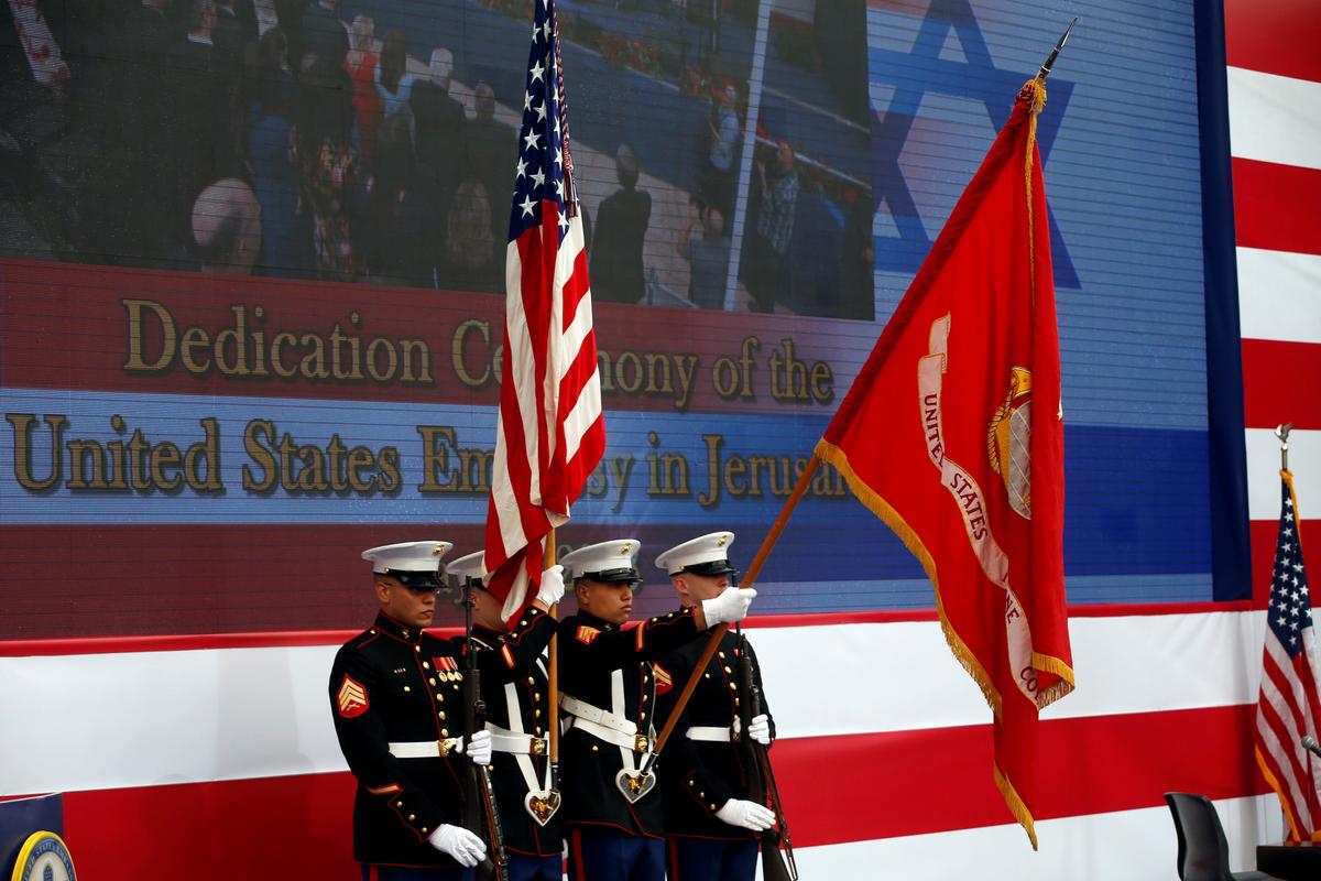 U.S. Marines take part in the dedication ceremony of the new U.S. embassy in Jerusalem, May 14, 2018. (REUTERS/Ronen Zvulun)